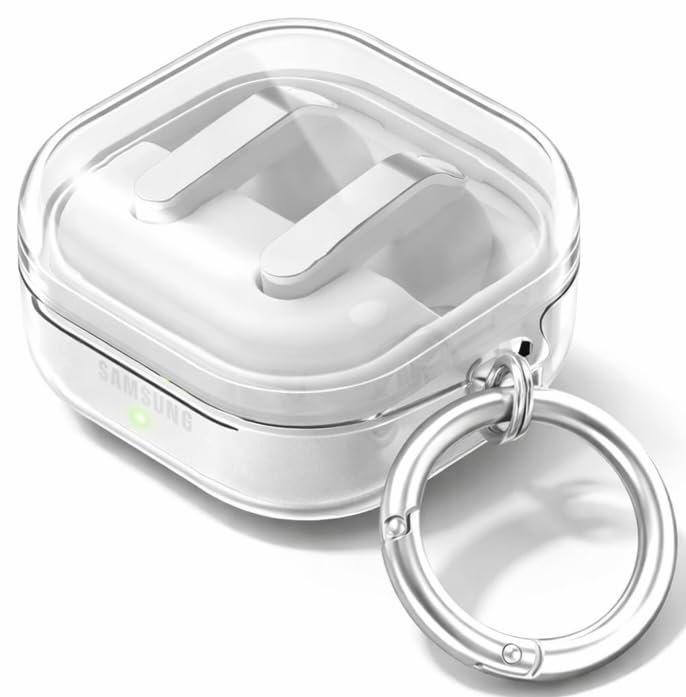 Image of German Bayer Clear TPU Case Cover for Samsung Galaxy Buds 4 and 4 Pro with Carabiner, Lifetime Anti-Yellow, Wireless Charging Compatible (Transparent, TPU)