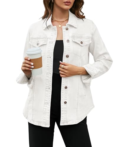 Vetinee Weiße Jeansjacke Weiße Jeansjacke Damen Off Weiß Größe...