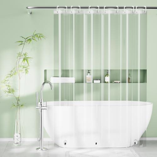 Seenus PEVA 8G Clear Shower Curtain Liner Long with 3 Large Magnets, 72 x 78 inch Extra Long Waterproof Plastic Shower Curtain with 12 Hooks, Bpa-Free Transparent Shower Curtain for Bathroom