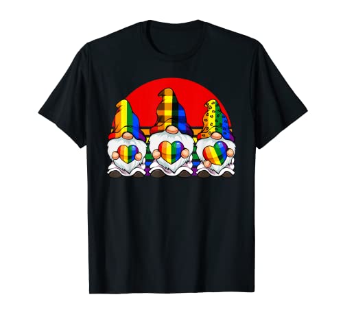 Gnomies Rainbow Heart LGBT-Q Lindo Gnomo Bandera del Orgullo Gay Camiseta