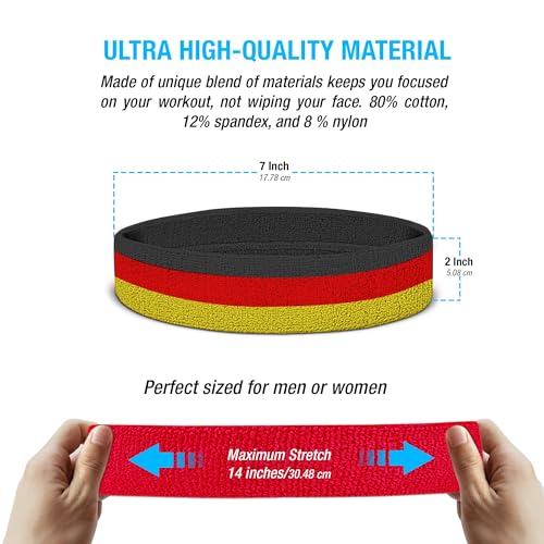 image for Suddora Striped Sweatband Set, Moisture Wicking 2 Wristbands and 1 Hea