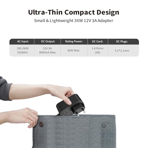 Tonton 12V 3A Universal Netzteil, 12V 1A 2A 3A Netzteil mit 8 DC Steckern für LED-Leiste, Lautsprecher, Router, Scanner, Kamera, DVD Spieler, Externe Mobile Festplatte, LCD Bildschirm, 3000mA Max.