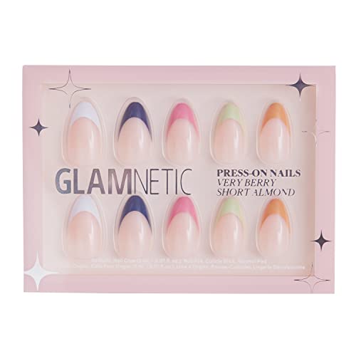 Glamnetic Press On Nails - Very Berry | Glossy, Semi-Transparent, Short Almond Nails, Reusable | 15 Sizes - 30 Nail Kit with Glue