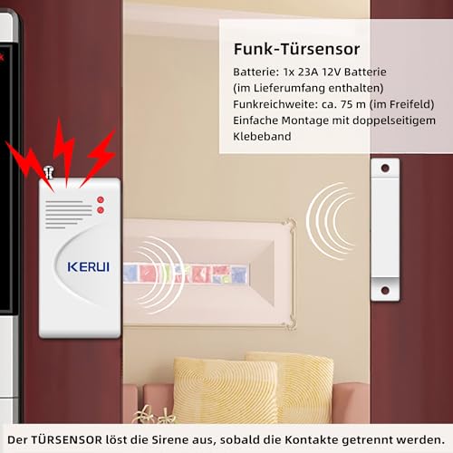 Alarmanlage Wohnung Set, 7-teiliges Set mit 115 dB, Bewegungssensor, Tür- und Fenstersensor und...