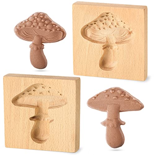 Meanplan Carved Wooden Cookie Mold, Baking Embossing Cookies Stamp Mold Cutter Funny 3D Heart Wood Rose Dessert Tools for Christmas Kitchen DIY Baking Tools (Heart Rose)(Mushroom)