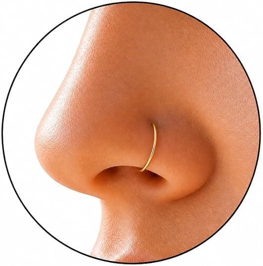 Gold Nose Ring - Tiny Thin 20 Gauge 7mm Nose Hoop - Small 14k Gold Filled Nose Piercing Jewelry For Women - Handmade Nose Rings Hoops - Gift Ready
