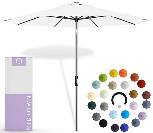 Midtown Umbrellas Swilt 8 Feet Outdoor Umbrella With Ivory White Polyester Fabric Umbrella Outdoor Patio Cover Auto Tilt Aluminum Frame Patio Umbrella Pool Umbrella Deck Umbrella Black Pole