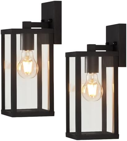 2-Pack Outdoor Wall Sconce Lights – Matte Black, Waterproof, Anti-Rust, With Water Ripple Tempered Glass