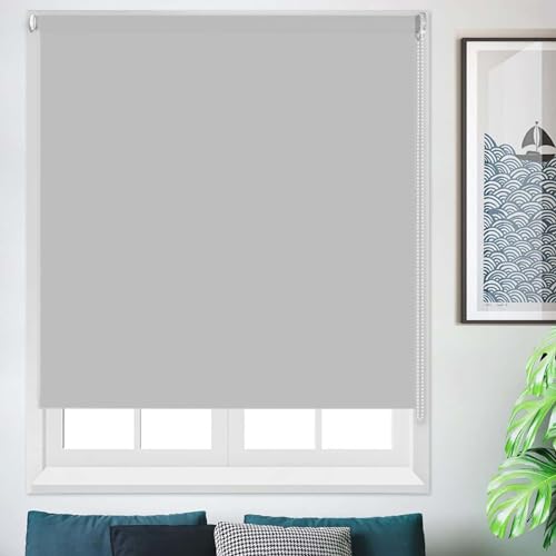 遮光ロールカーテン 70 x 190 cm 穴あけ不要 ドアと窓側のローラーシャッター ドアや窓に適しています ドアや窓に適しています, ライトグレー [2]