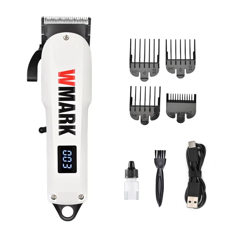 WMARK NG-1005A Salon Series 7500 RPM motor Professional cord/cordless 0 overlap blade Hair Clipper with Adjustable Fade Blade, 2000mAh Battery, 4 Taper Lever Cutting level LED Display 280 min, WHITE-picture-17