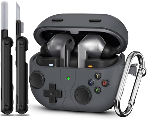 Classic Game Case for Samsung Galaxy Buds 3 & Pro, Soft Silicone Game Player Design With 3D Button Cover, Cleaner Kit - Dark Gray