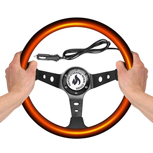 Vermo Heated Steering Wheel Cover Steering Wheel Heater Steering Wheel Cover 12V Auto Steering Wheel Black Protector Cover with Heater Heated Steering Wheel Cover for Cars