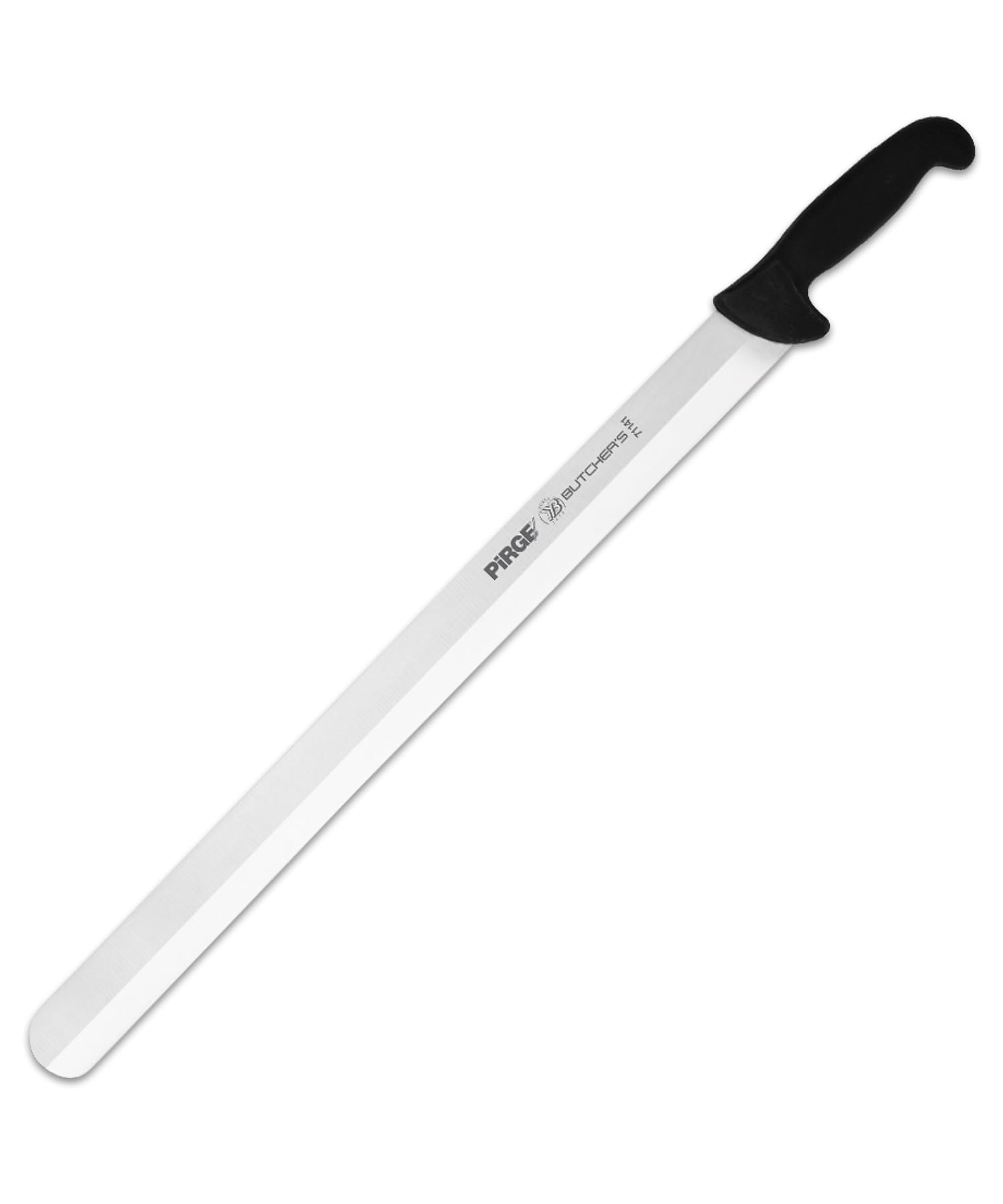 Pirge Couteau à Döner 50cm Noir - Lame Creuse Anti-Adhésive en Acier Inox - Long Couteau de Boucher pour Kebab & Viande - Ergonomique