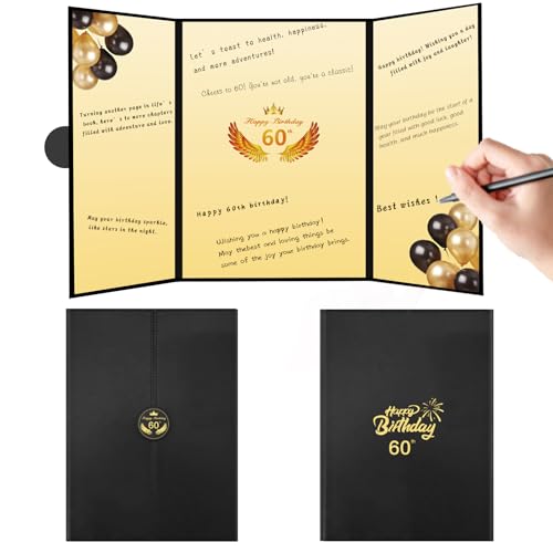 Kangmagitok Black Gold PU Leather Happy 60th Birthday Party Decorations Card Guest Book Ideas Supplies for Women Men to Sign Cheers to 60 Years Old Funny Table Decor Favors Banner her him