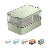 ALMACENAMIENTO COMPACTO Y FÁCIL: estas cajas bento son a prueba de fugas y aptas para lavavajillas, congelador y microondas. El contenedor superior cuenta con 3 compartimentos. Está especialmente diseñado para mantener la comida separada. Ya sean frutas, verduras, proteínas, etc., puede contener fácilmente diferentes tipos de alimentos en determinadas cantidades y proporciones.