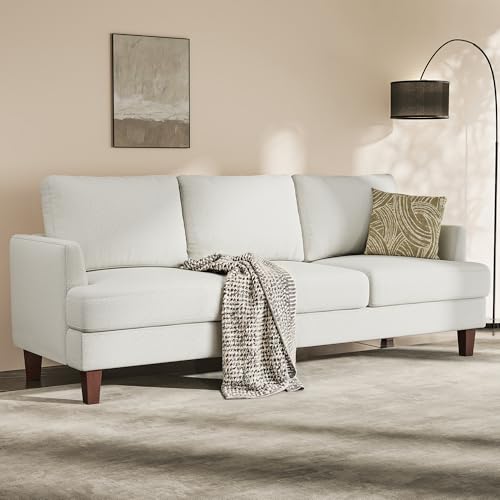 Busaurus 3 Seater Sofa Couch with Deep Seats, 89' Mid Century Modern Upholstered Sofa with Armrests, Comfy Couches for Living Room, Bedroom, Apartment and Office (Linen Beige)