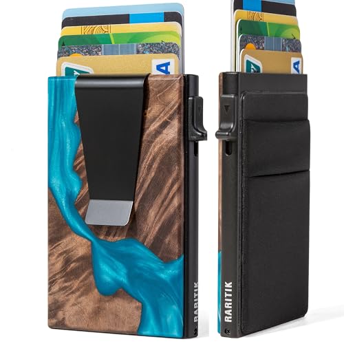 Minimalist Carbon Fiber Wallet for Men, Money Clip Cash Strap Wallet, RFID Blocking Metal Wallet Aluminum Card Holder,Front Pocket Wallet