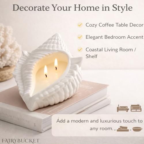 Image of Shell Candle - Aesthetic Seashell Soy Wax Blend Candle with Double Wick | Decorative Coastal Home Decor for Living Room, Bedroom & Coffee Table | Unique Gift (Pack of 1)