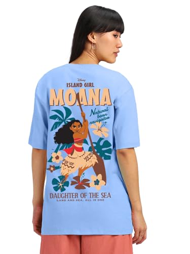Image of JUNEBERRY 100% Pure Cotton Oversized Baggy Fit Official Disney Merchandise Cool & Goofy Graphic Printed T-Shirt for Women (Characters: Moana, Pooh & Lion King)