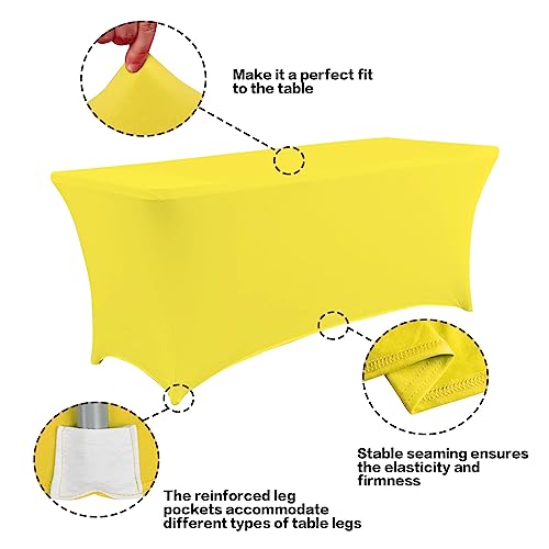 Image of IVAPUPU 2 Pack 4FT Table Cloth for Rectangular Fitted Events Stretch Yellow Table Covers Washable Cover Spandex Tablecloth Protector for Party, Wedding, Cocktail, Banquet, Festival