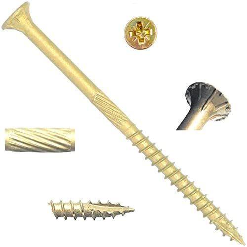 TERF High Performance Wood Screw 6.0 X 150mm Pozi Drive Flat Countersunk Double Head Screws 6.0 X 150mm For Hardest Hard Wood Fence Floorboard Hard and Softwood - Pack of 10, Zinc Yellow