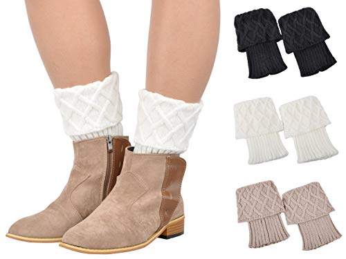 Joyingtwo Short Leg Warmers Crochet Boot Cuffs Winter Cable Knit Womens Girls 3pairs-style1