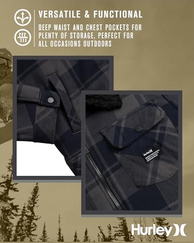 Image of Hurley Mens Flannel Jacket - Soft Fleece Plaid Sherpa Lined Flannel Trucker Jacket - Warm Winter Jackets for Men