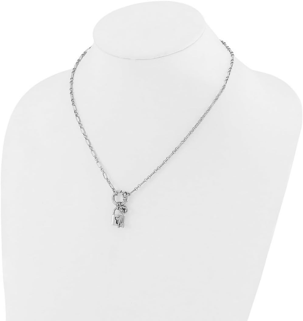 JewelryWeb 9.6mm 925 Sterling Silver Rhodium Plated Polished Lock and Key Necklace 17.75 Inch Pendant Necklace for Women - Image 4