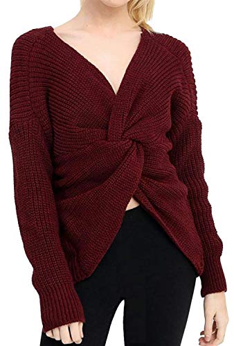 Señoras Invierno De Punto Envoltura Volver Nudo Giro Reversible Suéter De Jersey De La Parte Superior Mostaza Desnuda Plata Gris Negro Vino Gris Carbón Gris 8 10 12 14