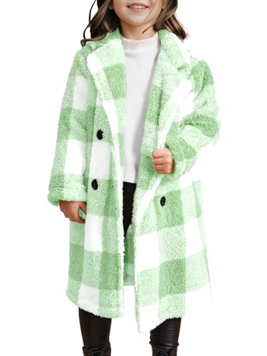 Meikulo Girls Plaid Fleece Jacket Kids Sherpa Long Winter Coats Lapel Fashion Outerwear 5-14 Years