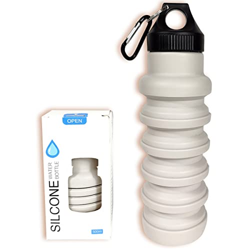 Kingmate Botellas de Agua de Silicona Plegables, sin BPA, Botella de Bicicleta Deportiva, Adecuada para Bebidas Gaseosas, 500ml de Color Gris con Tapa Deportiva Cover