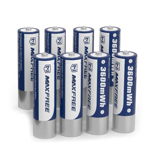 Maxfree Rechargeable 8-Pack 1.5V 3600mWh Lithium AA Batteries | Long Lasting Double A Batteries...