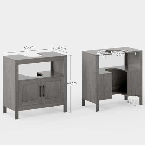 Meuble sous lavabo compact gris avec double porte aimantée et étagère