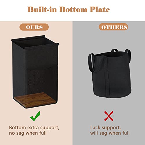Furnulem Laundry Cart With Wooden Side Shelf And Laundry Bag, Laundry Hamper With Lid & Wheels, Rolling Laundry Basket With Side Pockets, Clothes Hamper Organizer For Bathroom, Bedroom, Laundry Room #TOP6