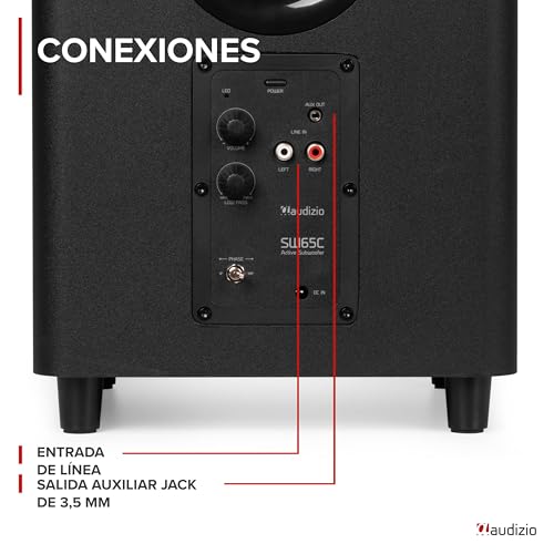 Audizio SW65C – Subwoofer Activo HiFi de 130W con woofer 6,5” y Graves Profundos, Filtro Ajustable, Control de Fase, Bass Reflex, Altavoz para Home Cinema, soundbars y Equipos de música, Color Negro - imagen 6