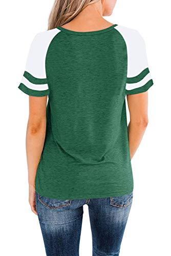 Heymiss HMTP506-GREENL Womens Clothes Summer Tops Short Sleeve T Shirts Color Block Striped Casual Clothing Loose Tees Crew Neck Workout Athletic T-Shirt Green Large thumb #1
