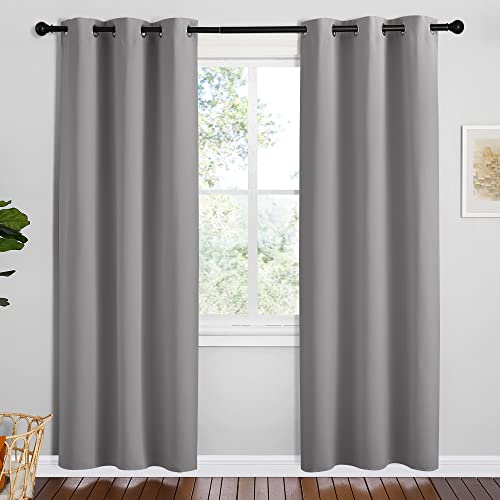NICETOWN Thermal Insulated Grommet Blackout Curtains, Silver Grey, 2 Panels, W42 x L78 -Inch, Kids Window Drape Panel for Nursery, Privacy Short Curtains Silver Grey 42"W x 78"L (Pack of 2)