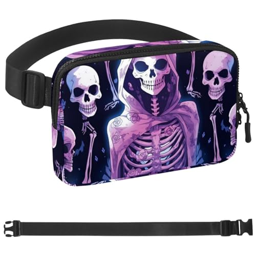 Riñonera grande de calavera y girasol con correa ajustable unisex