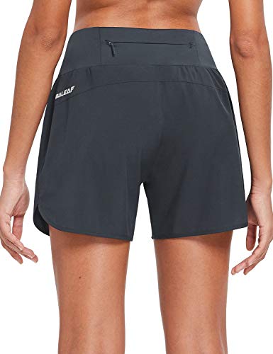 BALEAF Womens 5 Inches Knit Waistband Running Shorts with Liner Quick Dry Athletic Gym Lined Shorts Zipper Pocket Grey Size S