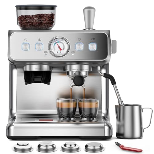 Double Boiler Espresso Machine with Grinder, 20 Bar Expresso Coffee