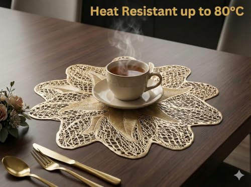 Image of Dakshya Industries PVC Waterproof Dining Table Mat Set of 7 (6 Placemats + 1 Table Runner) | Heat Resistant Washable Non Slip Leaf Design Table Mats for Dining Table Kitchen Coffee Table Home Decor