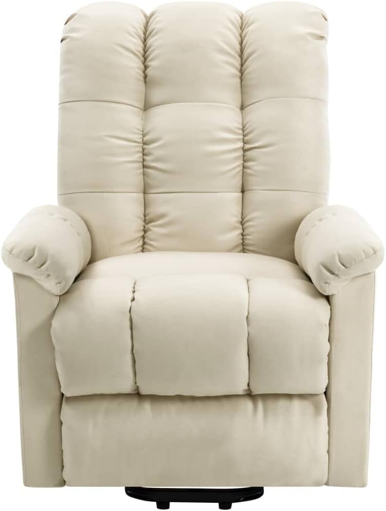 Fabric Stand-Up Massage Recliner with 6-Point Vibration Massage and Heating Function, Electric Lift Recliner Chair, Ergonomic Lounge Single Sofa Seat, High-Backed Armchair,Cream
