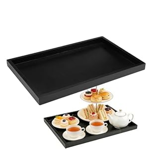 Black Serving Tray 30 x 20 x 2 cm Wood Tray Anti-Slip Trays for Eating on Lap Rectangular Serving Trays Wooden Platter for Drinks Food Tea Coffee Breakfast Dinner in Kitchen Living Room Bedroom Party