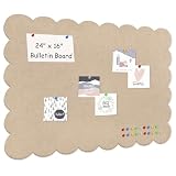 Foldable Decorative Scalloped Felt Bulletin Board 24 * 16 Inches for Wall, Alternative Photo Board Self-Adhesive Vision Board Decorative Pin Board, Dark Camel