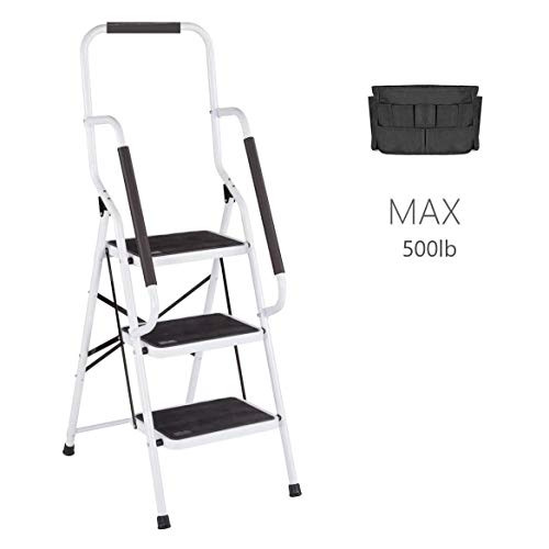 3 Step Ladder Tool Ladder Folding Portable Steel Frame MAX 500 lbs Non-Slip