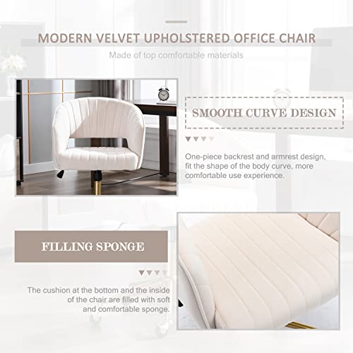 Image of Eifizek Velvet Office Desk Chair, Modern Home Desk Chair with Wheels & Gold Base, Swivel Vanity Chair for Bedroom, Office, Vanity Study (Beige)