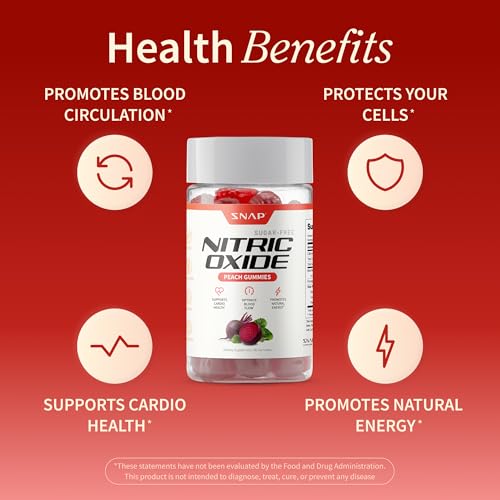 Image of Snap Supplements Nitric Oxide Beet Root Gummies Supplement with Organic Beets - Energy & Circulation Support, 60 Sugar-Free Gummies (30 Servings, 1 Month Supply), Peach