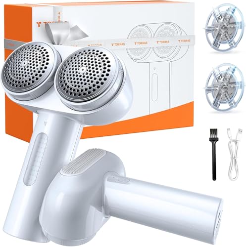 TORRAS 【2026冬進化 2倍効率】 毛玉取り けだまとり 電動 【広範囲毛玉制覇】 ダブルヘッド 大面積の生地に対応 抜け毛取り用シリコンブラシ付き 高耐久 12枚刃 様々な衣類に対応 生地傷めない 50mLダストボックス けだま取り器 毛玉クリーナー 毛玉取り器 充電式 旅行 自宅用 クリスマス プレゼント（パールホワイト）