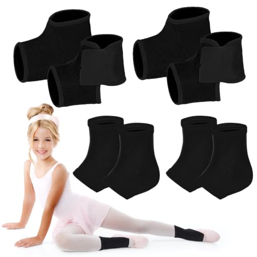 Image of Tarpop 4 Pairs Kids Ankle Brace Set Foot Support Stabilizer Wraps Protector Guard Knitted Ankle Sleeve Sock Support Compression Socks for Injury Prevention (Medium,Black)