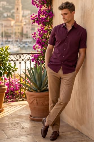 Image of Louis Philippe Men's Regular Fit Easy to Iron Everyday wear Premium Cotton Half Sleeve Solid Formal Shirt